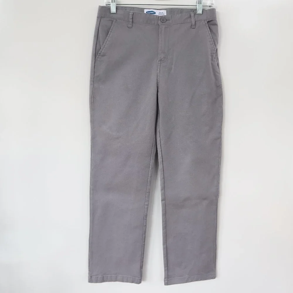 OLD NAVY Straight Built-In Flex Grey Chino Size 14 Husky Adjustable Waist